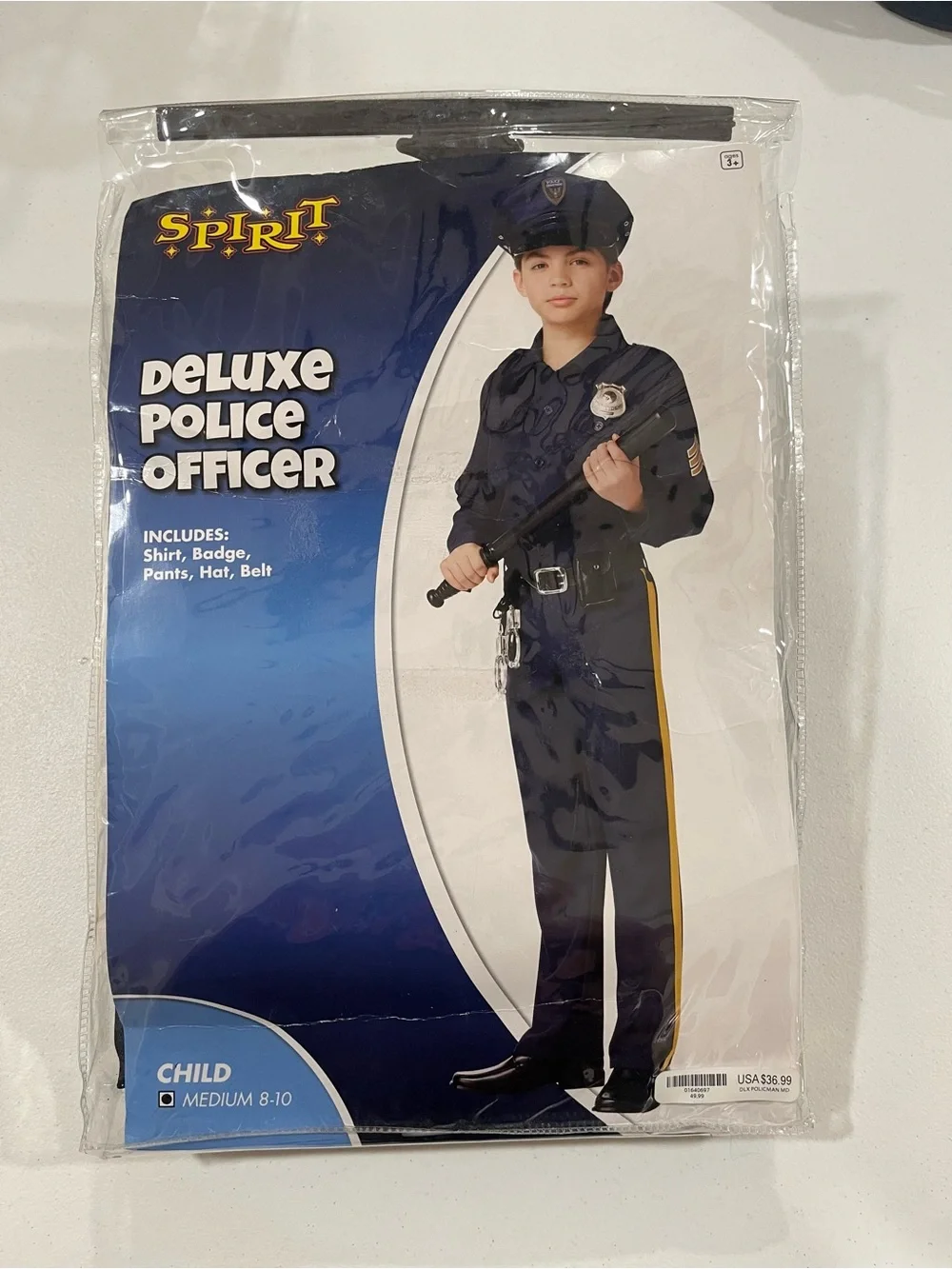 Deluxe Kids Police Officer Costume - Navy Blue with Gold Trim size 8-10 child